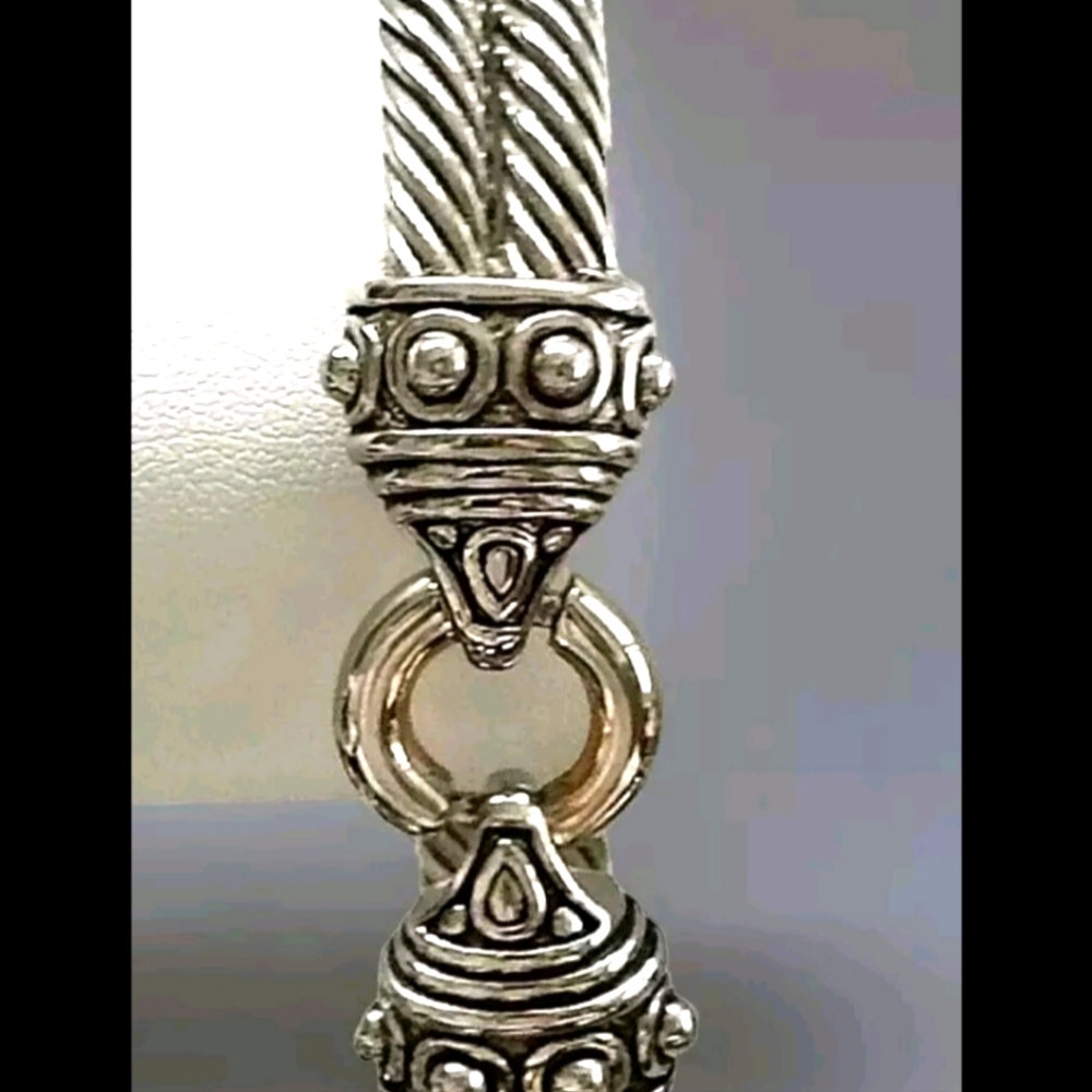 Vintage Silver Tone Twisted Ropes Bangle Hook Latch Romanesque  Bracelet Sz 6.5